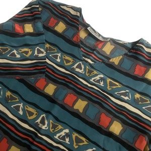 GDO‎ Paris France Geo Print 100% Silk Shell Short Sleeve (see measurements)